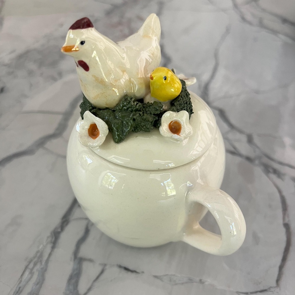 Vintage handmade Cottagecore Hen sugar bowl with lid - Picture 2 of 9